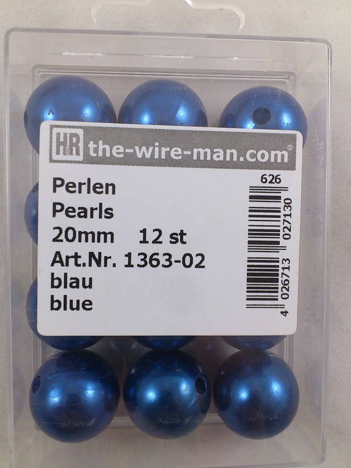 Perlen blau 20 mm. 12 st.